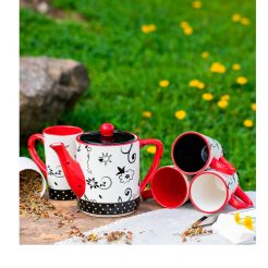 Theepot retro rood Kunst en Kadootjes