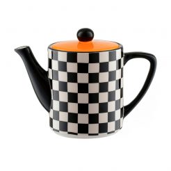 Theepot zwart/wit geblokt Kunst en Kadootjes