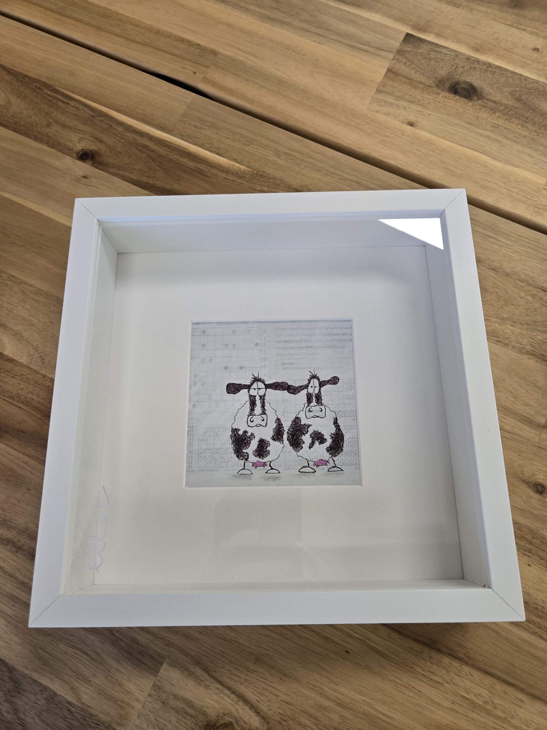 Handgemaakte pentekening met koeien