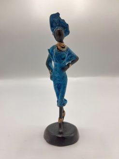 African Blue Statue of Lady with Hand on Hip