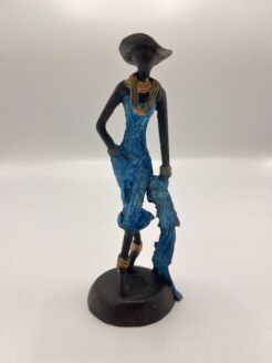 African Blue Statue of Lady with Hat