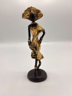 African Gold Statue of Lady with Hand on Hip