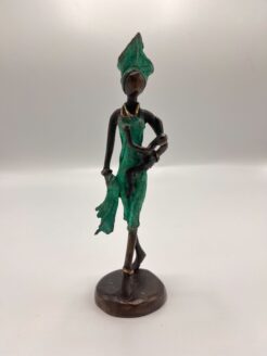 African Green Statue of Mother and Child
