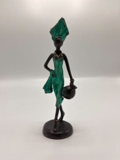 African Green Statue of Lady with Vase