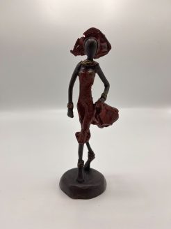 African Red Statue of Lady with Hat