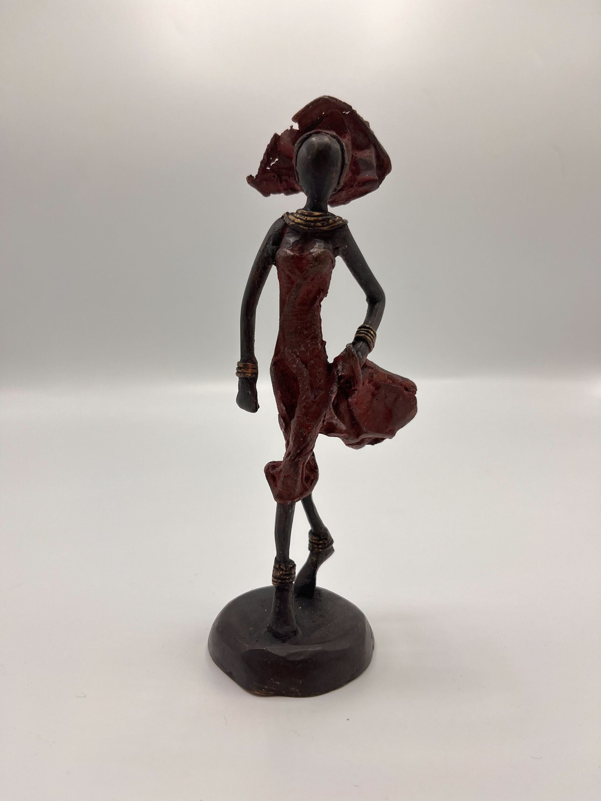 African Red Statue of Lady with Hat