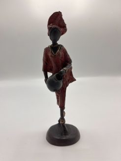African Red Statuette of Lady with Vase