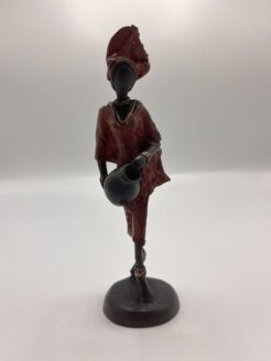 African Red Statuette of Lady with Vase