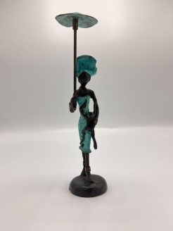 African Turquoise Statue of Lady with Umbrella