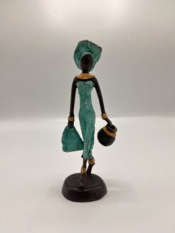 African Turquoise Statue of Lady with Vase