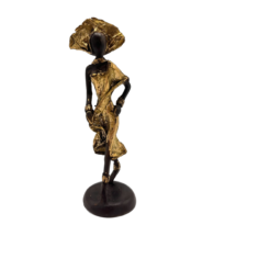 African Gold Statue of Lady with Hand on Hip