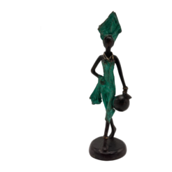 African Green Statue of Lady with Vase
