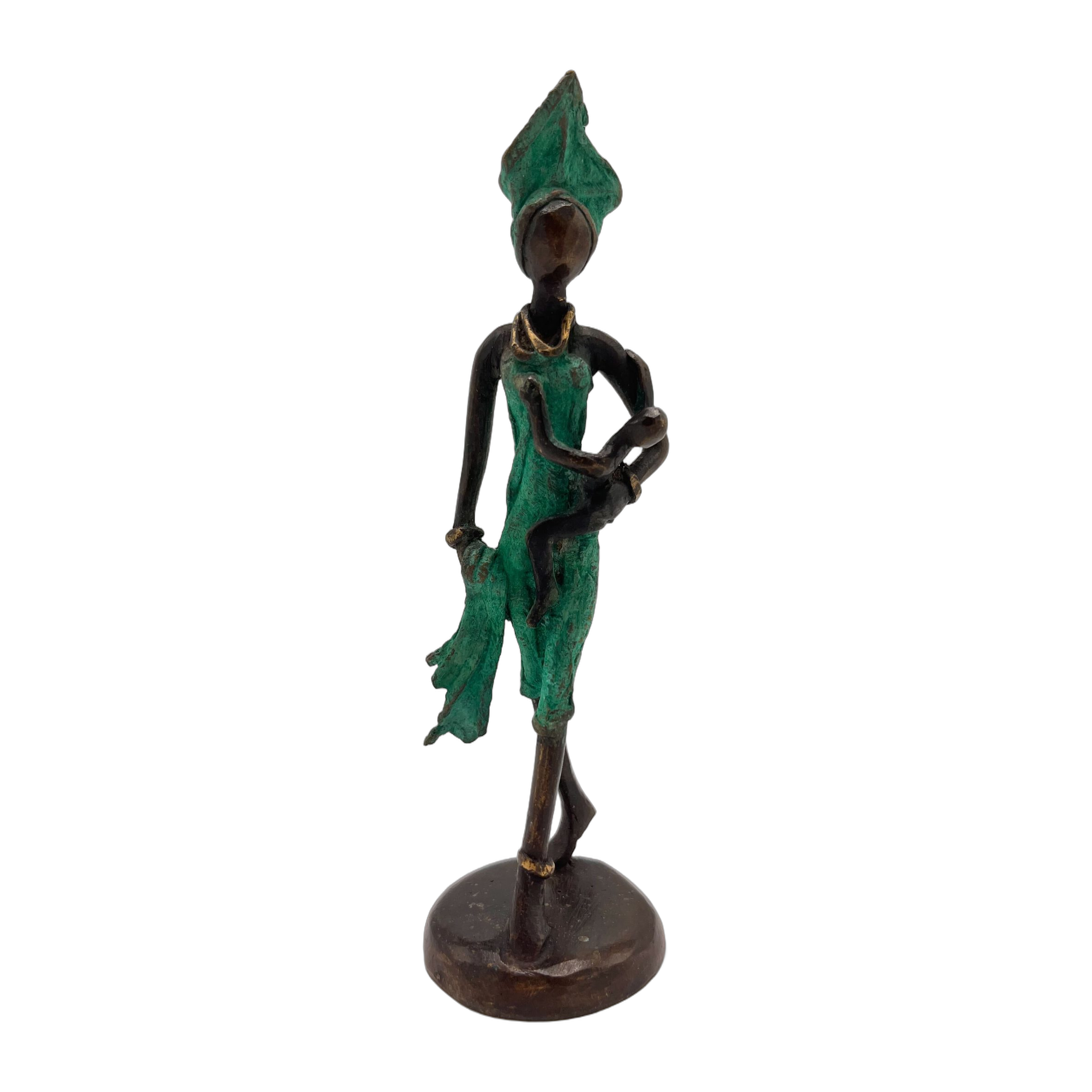 African Green Statue of Mother and Child