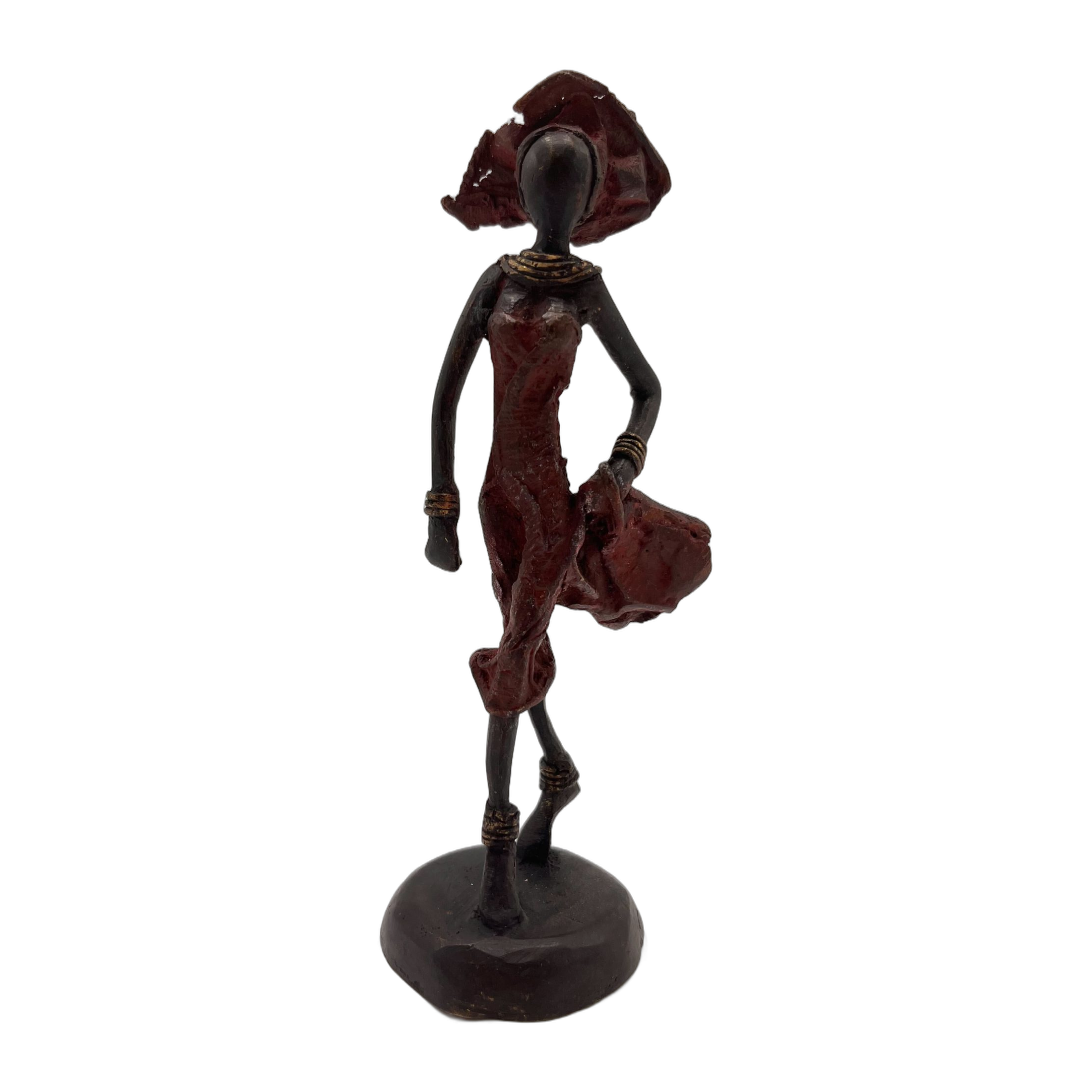 African Red Statue of Lady with Hat
