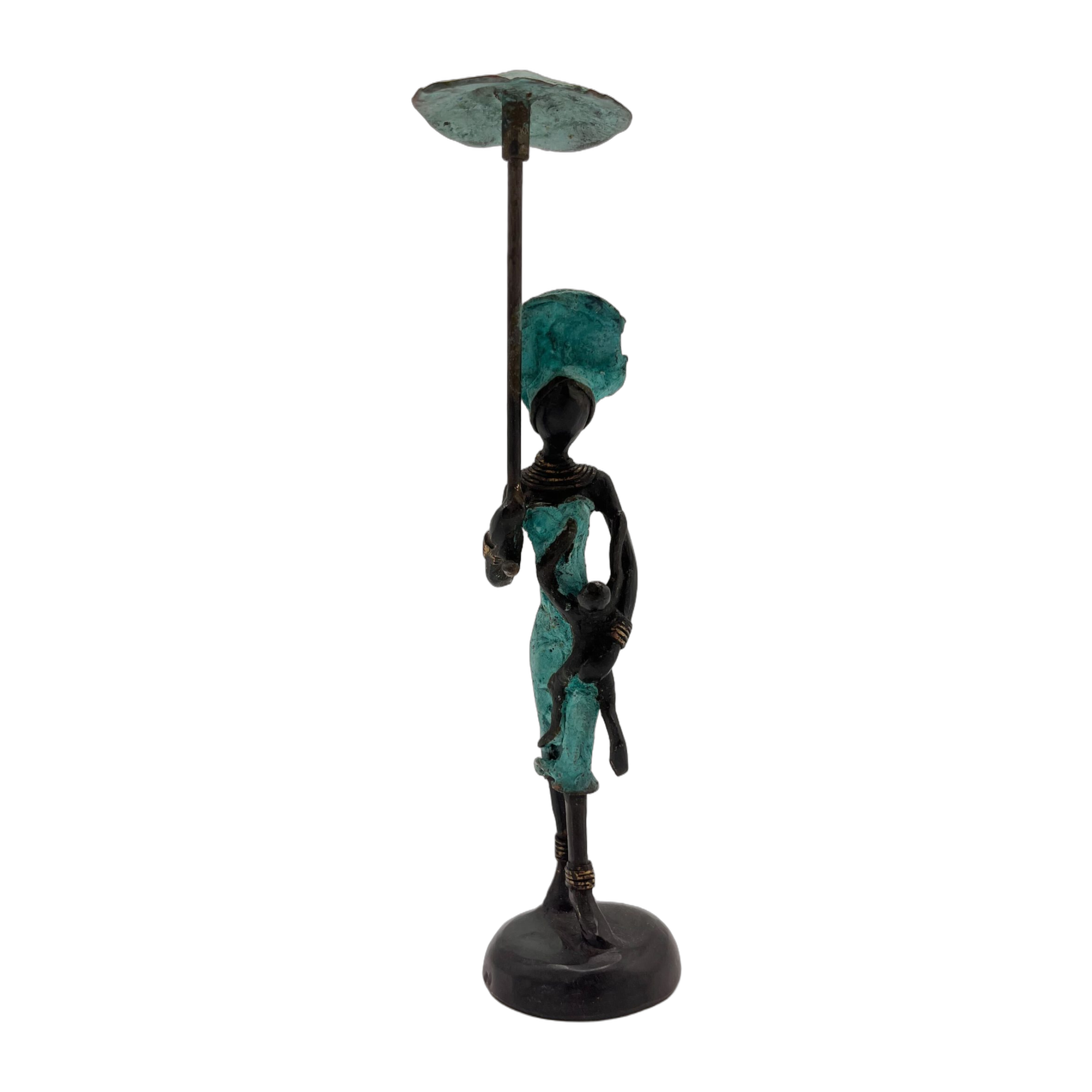 African Turquoise Statue of Lady with Umbrella