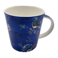 Blue Mug with musical notes and birds