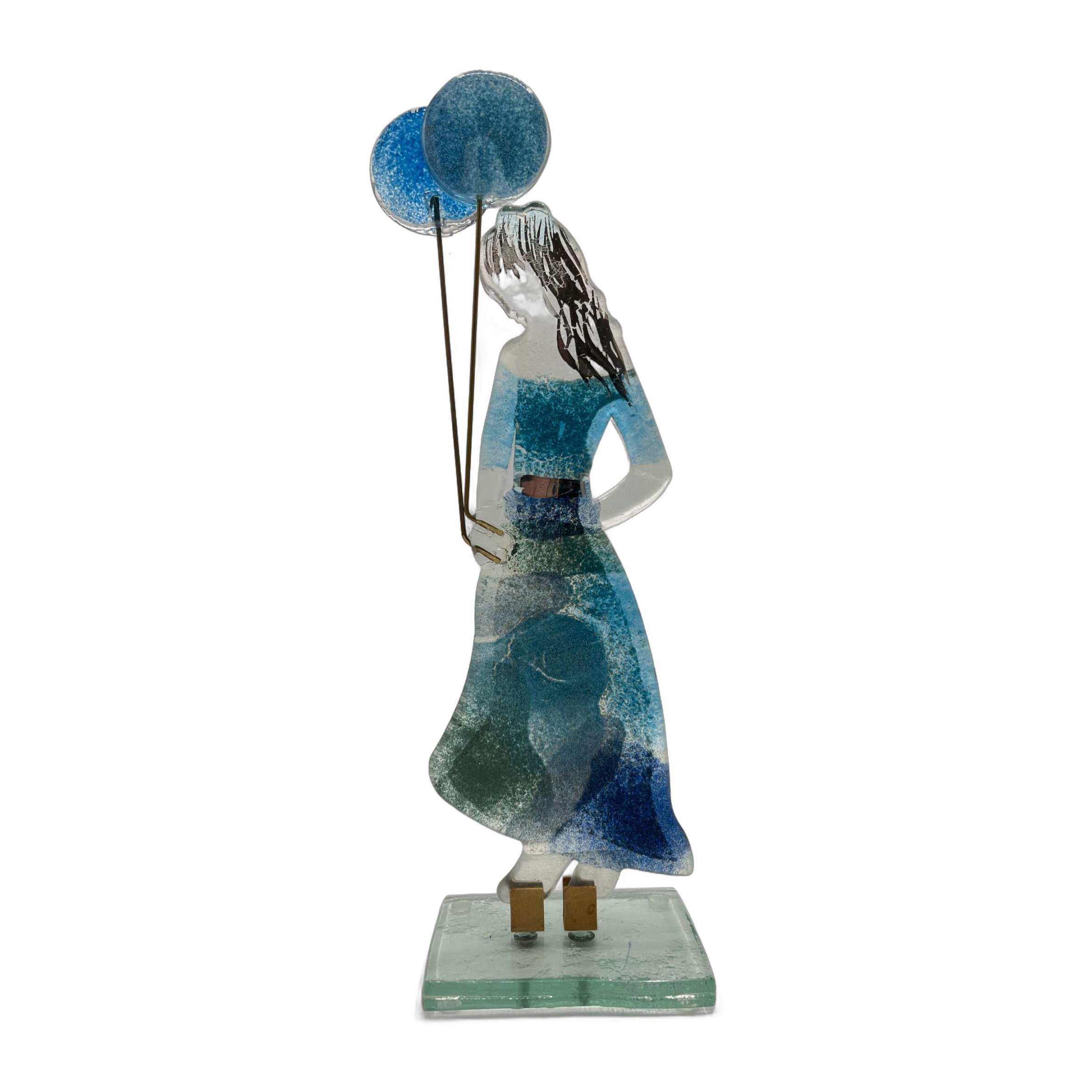 GaDecoGlass - Glass Girl with Balloon – Fire Blue