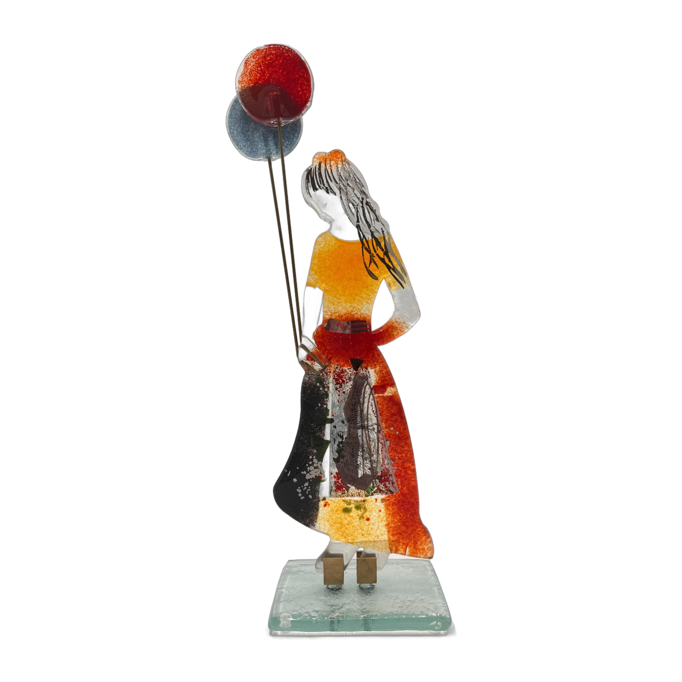 GaDecoGlass - Glass Girl with Balloon – Red and Black