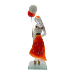 GaDecoGlass - Glass Girl with Balloon – White and Red