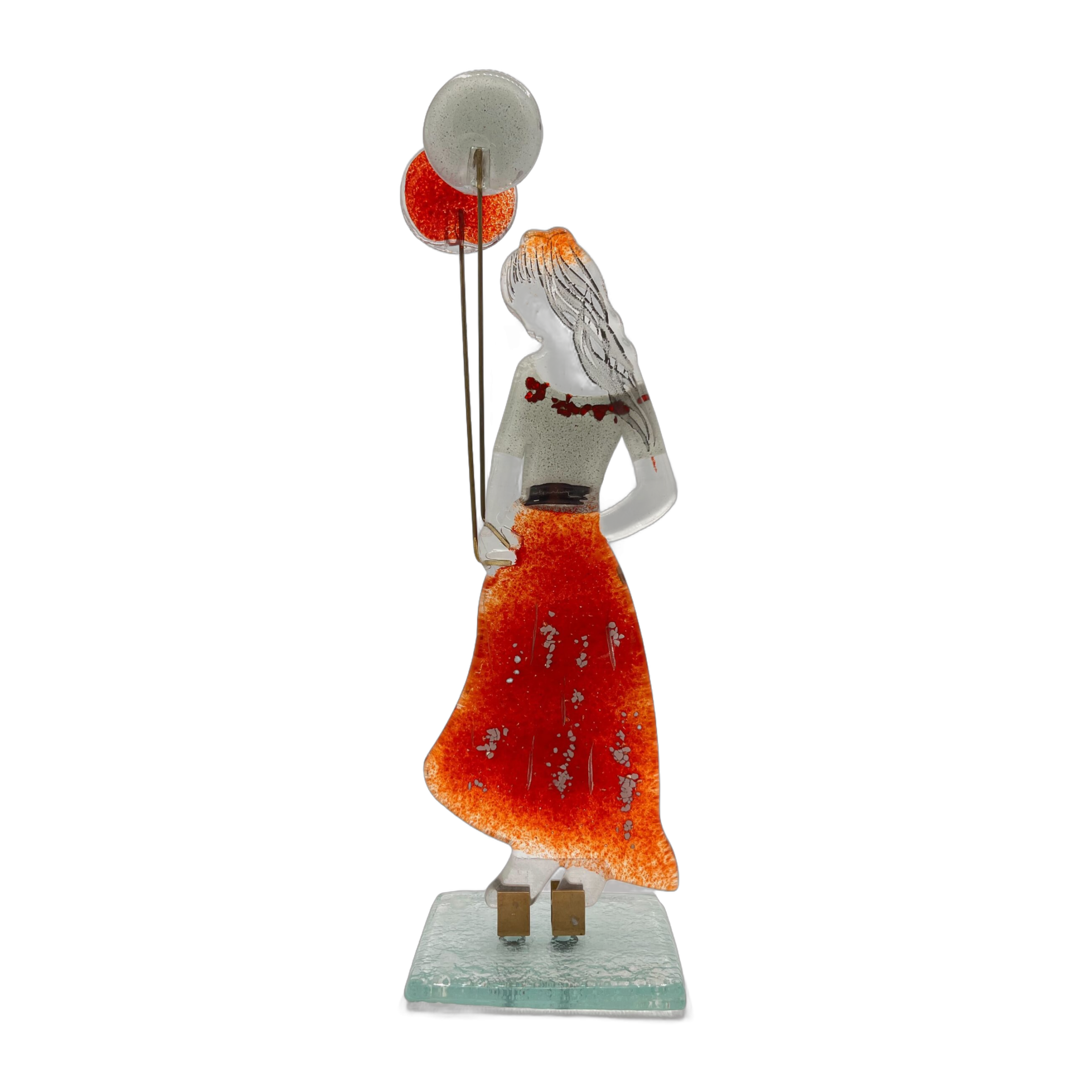 GaDecoGlass - Glass Girl with Balloon – White and Red